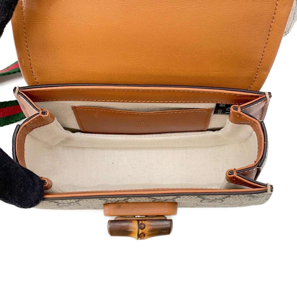 GUCCI GG Supreme Bamboo1947 Belt Bag Beige/Brown681137 PVC Leather Size Mini