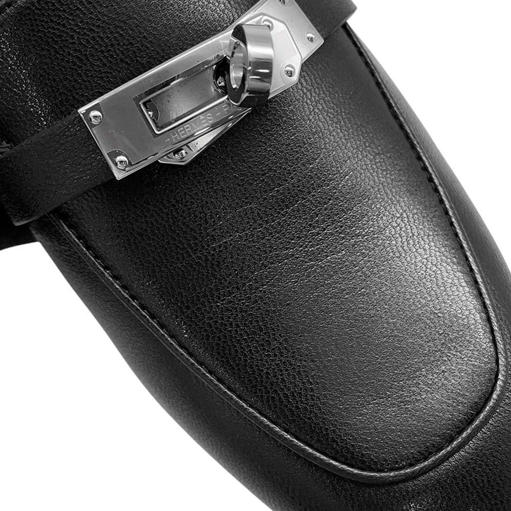 HERMES Oz Mule Black Leather Size 34H 1/2