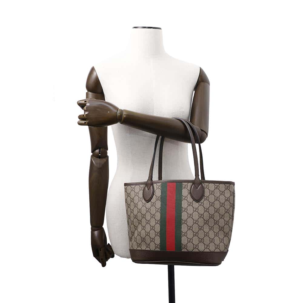 GUCCI Ophidia Tote Bag Beige/Brown726762 GG SupremeCanvas Leather Size Small