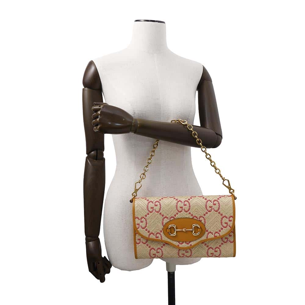 GUCCI Horsebit Shoulder Beige/Yellow677286 Raffia Leather