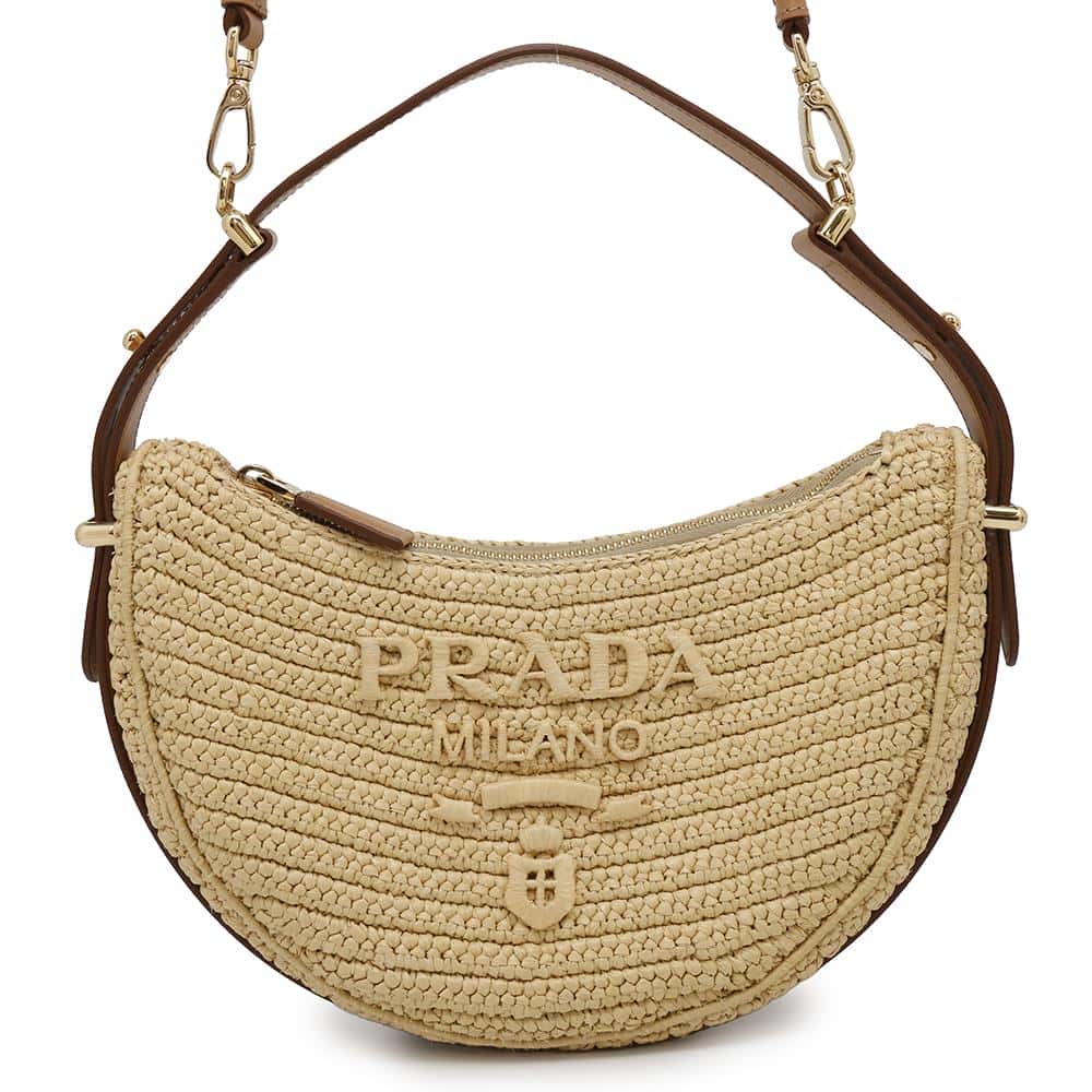 PRADA Arke Crochet Shoulder Natural/Brown1BC194 Viscose Leather