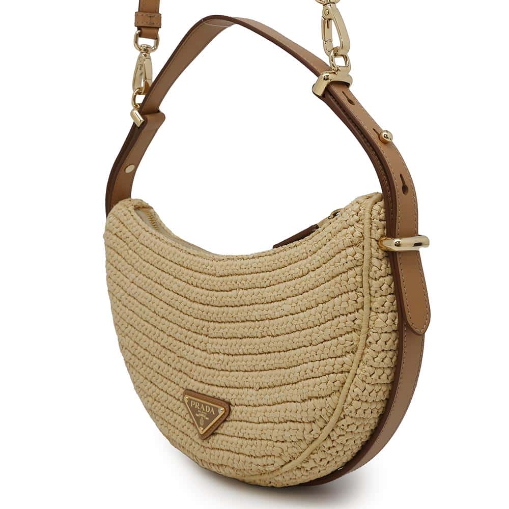 PRADA Arke Crochet Shoulder Natural/Brown1BC194 Viscose Leather