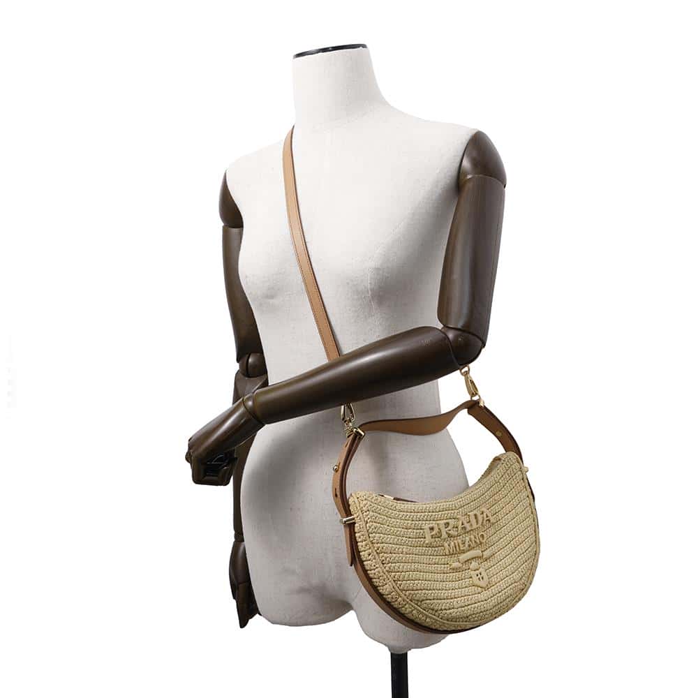 PRADA Arke Crochet Shoulder Natural/Brown1BC194 Viscose Leather