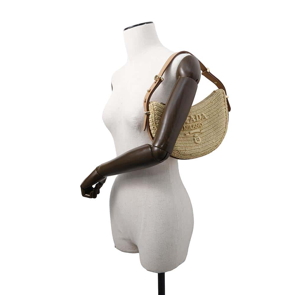 PRADA Arke Crochet Shoulder Natural/Brown1BC194 Viscose Leather