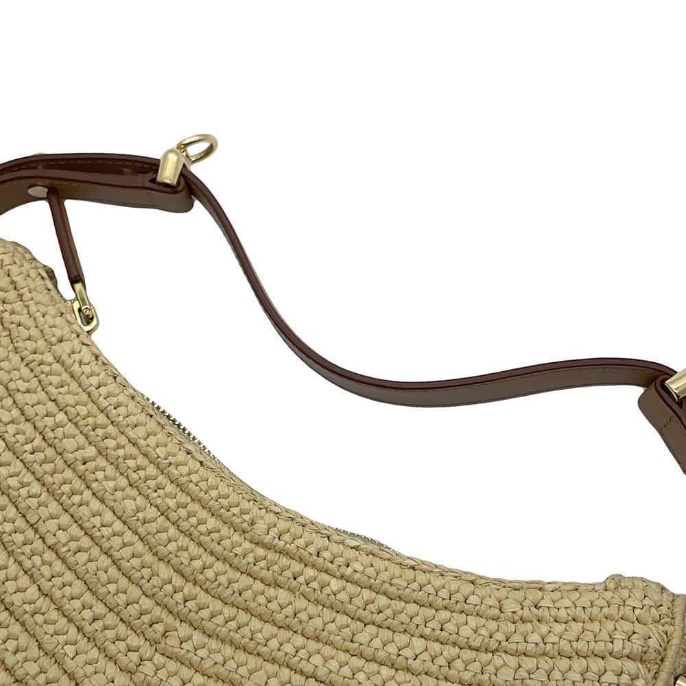 PRADA Arke Crochet Shoulder Natural/Brown1BC194 Viscose Leather