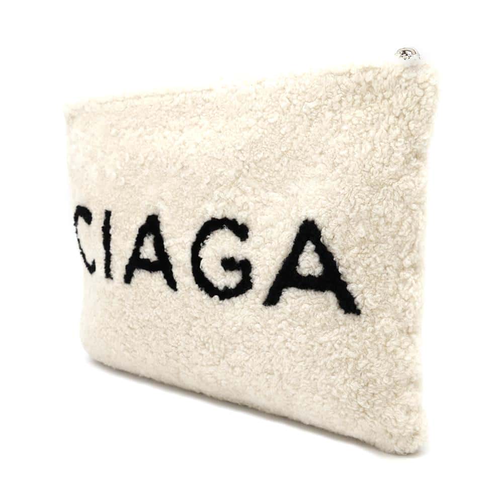 BALENCIAGA Shearling Clutch Bag White/Black492681 Mouton
