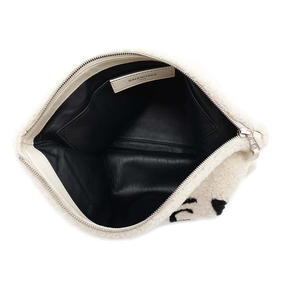 BALENCIAGA Shearling Clutch Bag White/Black492681 Mouton