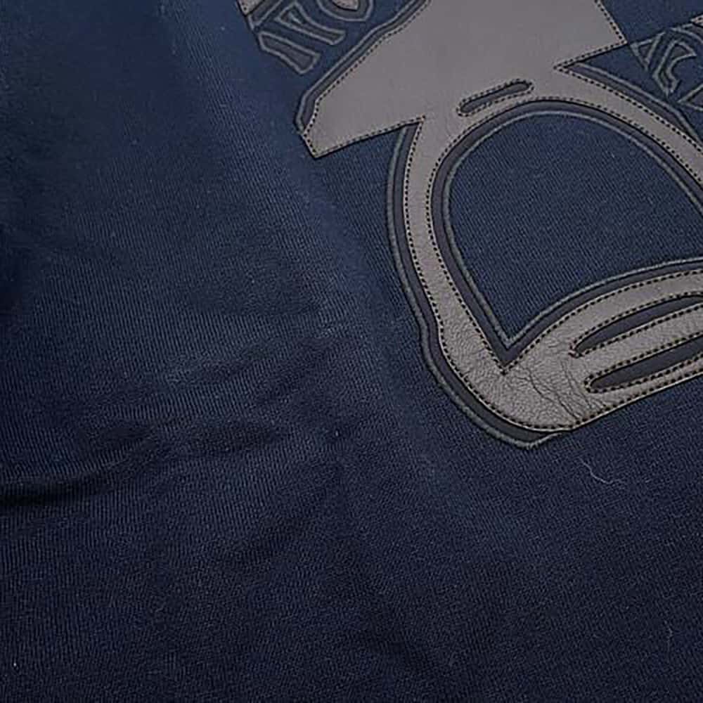HERMES Round neck Knitted Fabric Leather patch "Metalli au Carré" Size XS Marine Cotton100%
