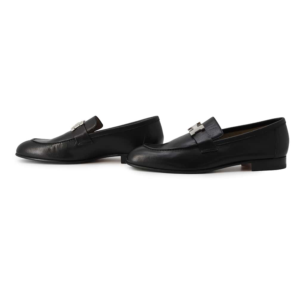HERMES Mocassins Paris loafers Black Leather Size 42