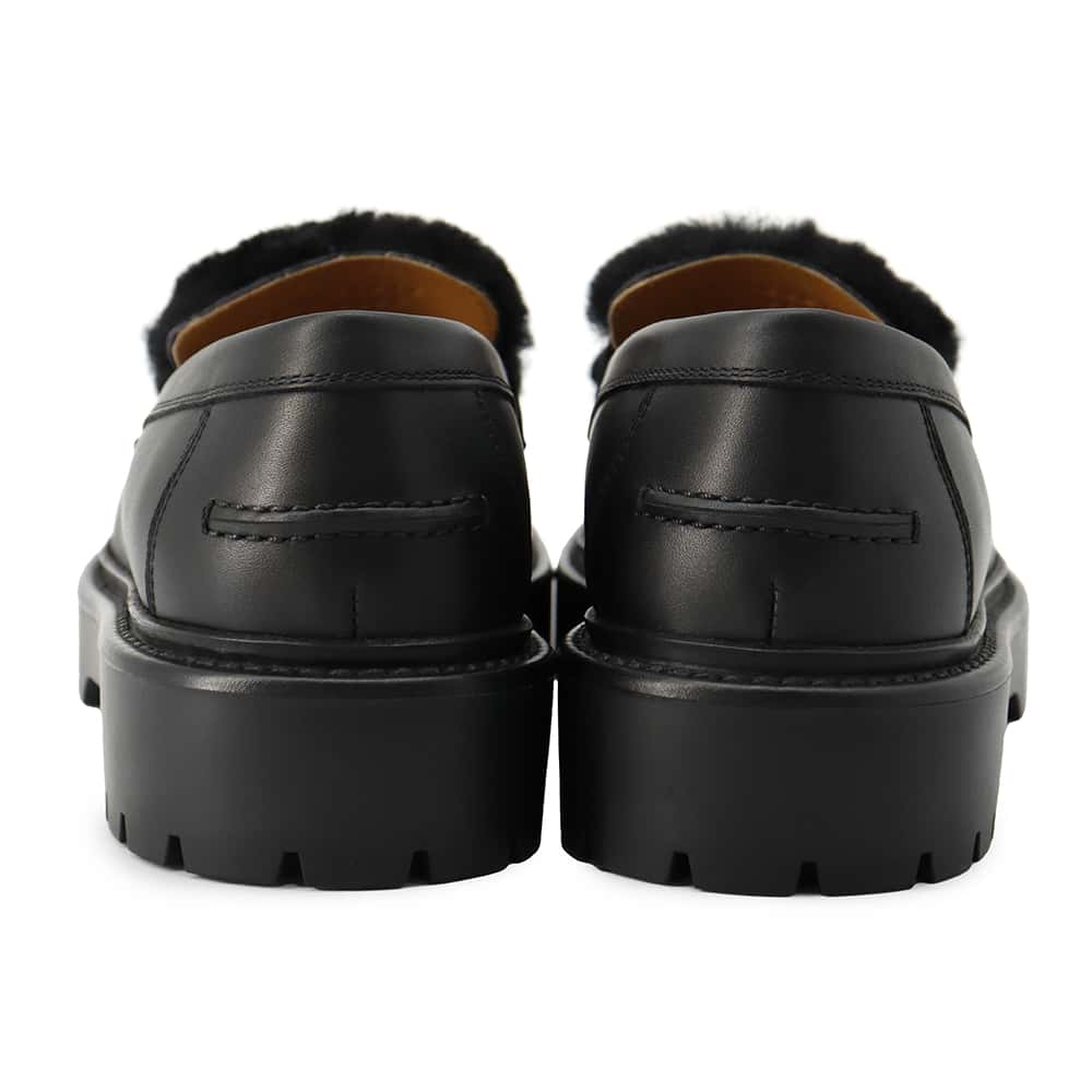 HERMES Mocassins Icon Loafers Black Calf Leather Sheepskin Size 38.5