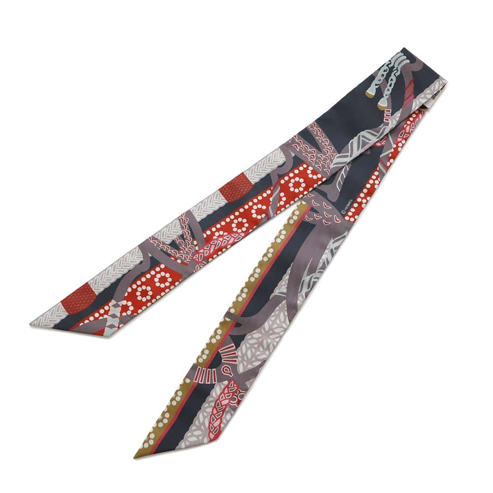 HERMES Twilly Fantaisie d'Etriers Fantasy of armor Anthracite/Corail Silk100%