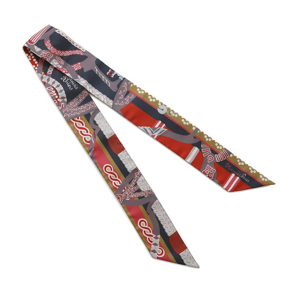 HERMES Twilly Fantaisie d'Etriers Fantasy of armor Anthracite/Corail Silk100%