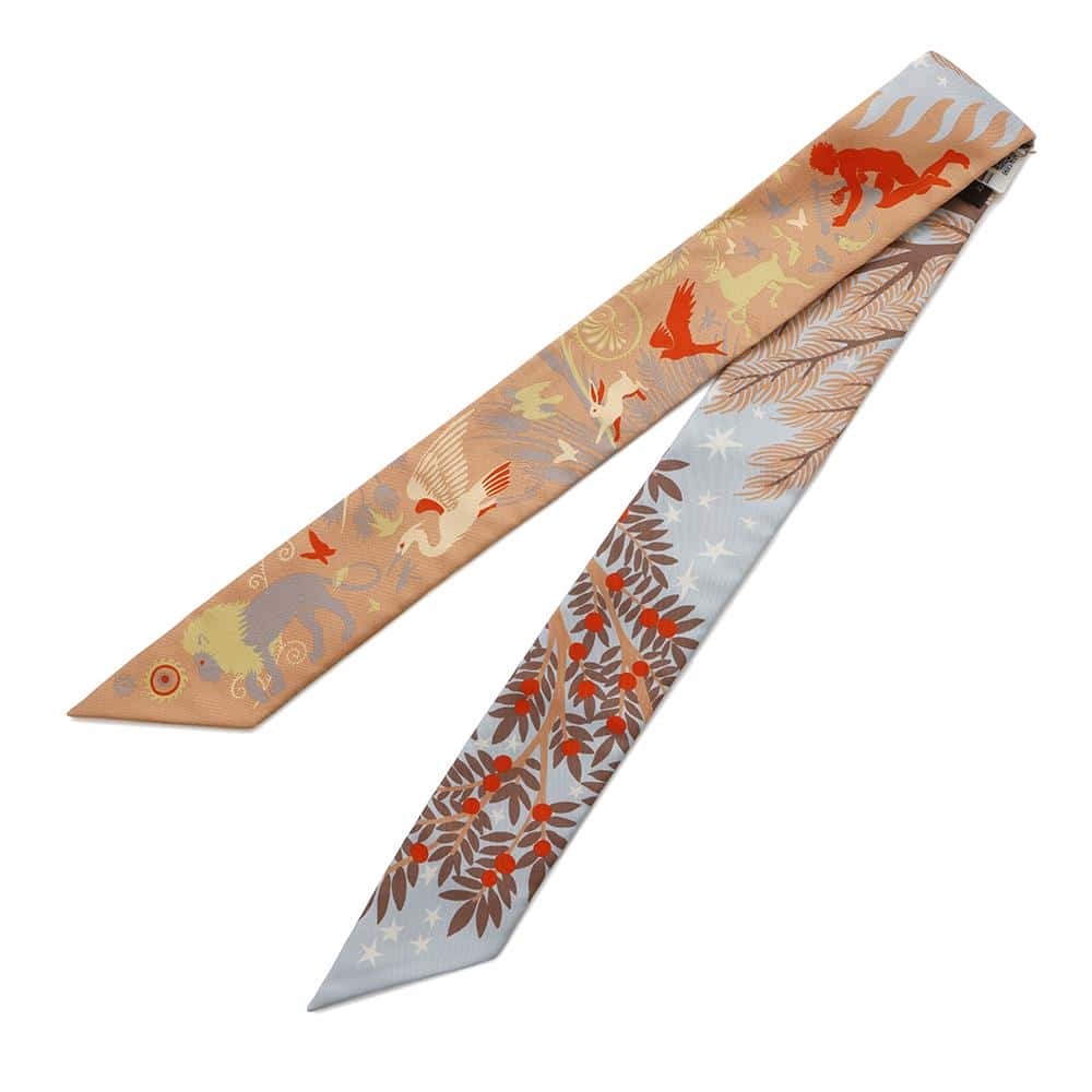 HERMES Twilly Attracted by the charm of Orpheus Sous le Charme d'Orphee Ciel/BeigeRose/Vermillon Silk100%