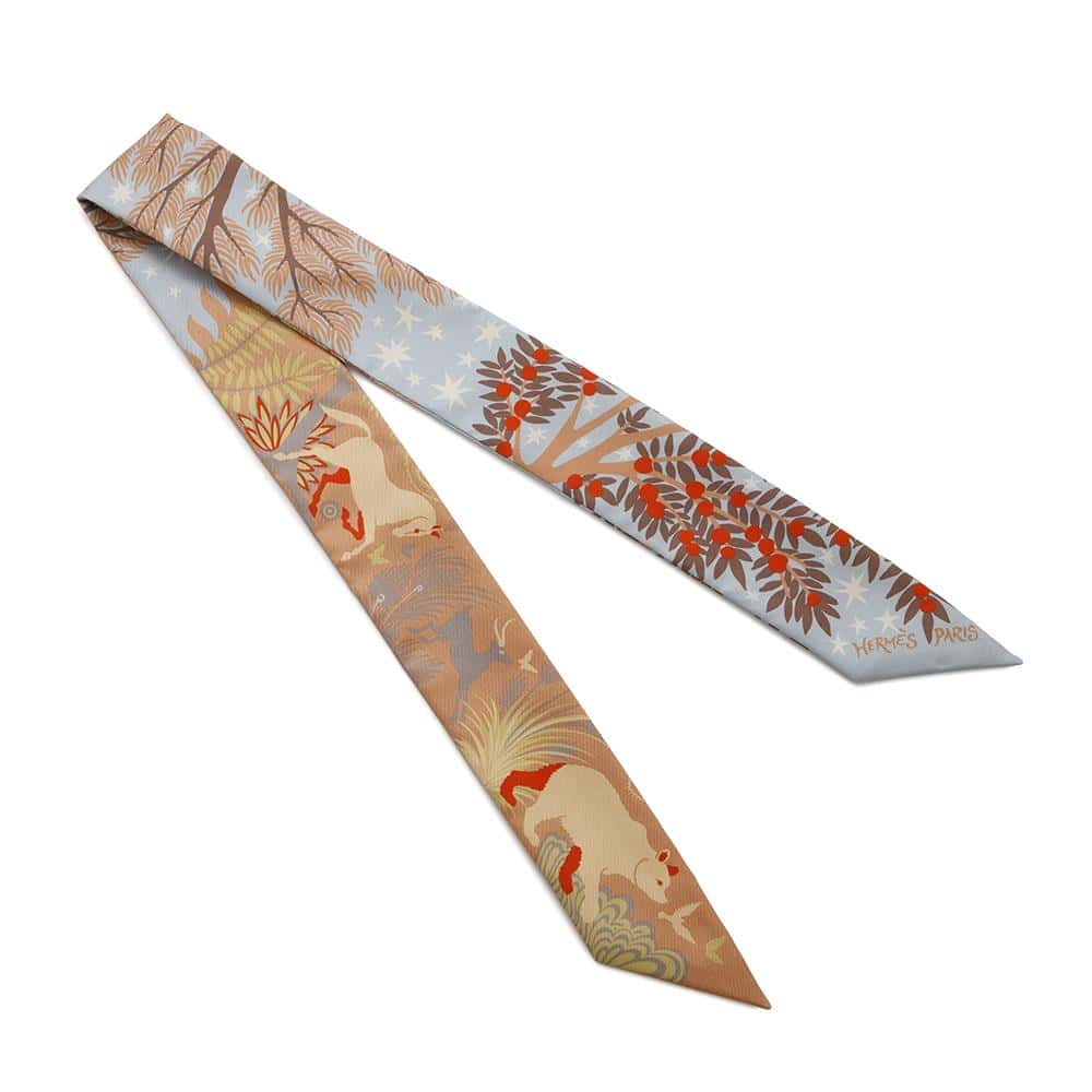HERMES Twilly Attracted by the charm of Orpheus Sous le Charme d'Orphee Ciel/BeigeRose/Vermillon Silk100%