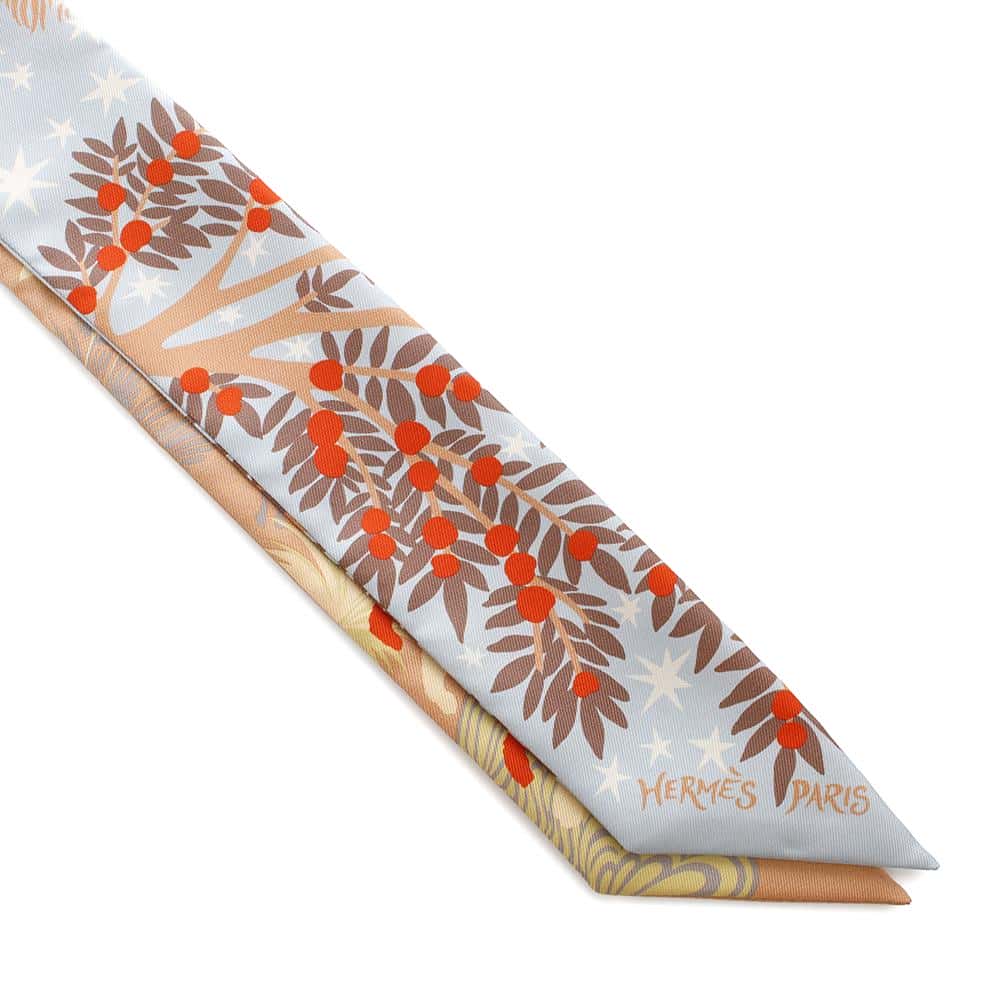 HERMES Twilly Attracted by the charm of Orpheus Sous le Charme d'Orphee Ciel/BeigeRose/Vermillon Silk100%