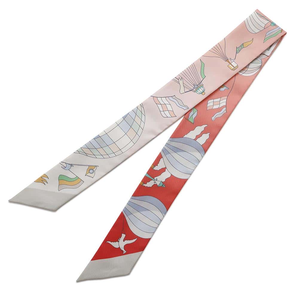 HERMES Twilly Sky Madness Les Folies du Ciel Grenadine/Vert/Multicolor Silk100%
