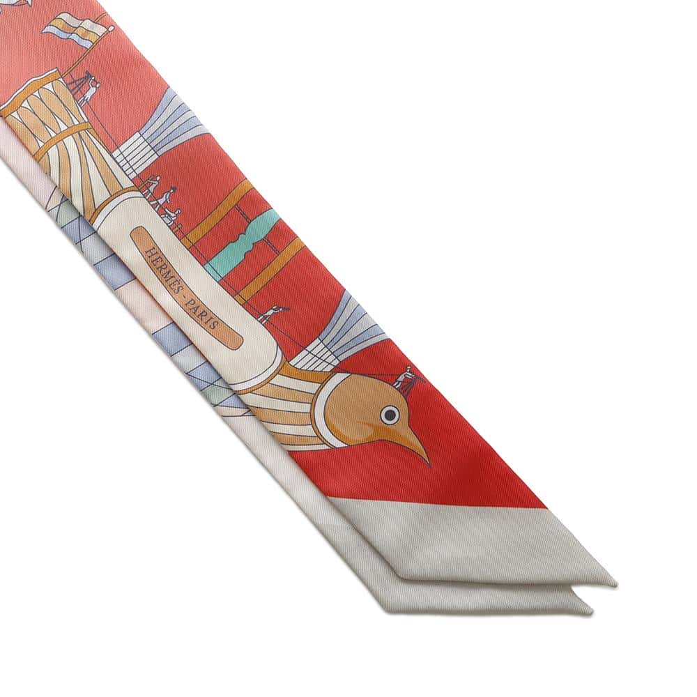 HERMES Twilly Sky Madness Les Folies du Ciel Grenadine/Vert/Multicolor Silk100%