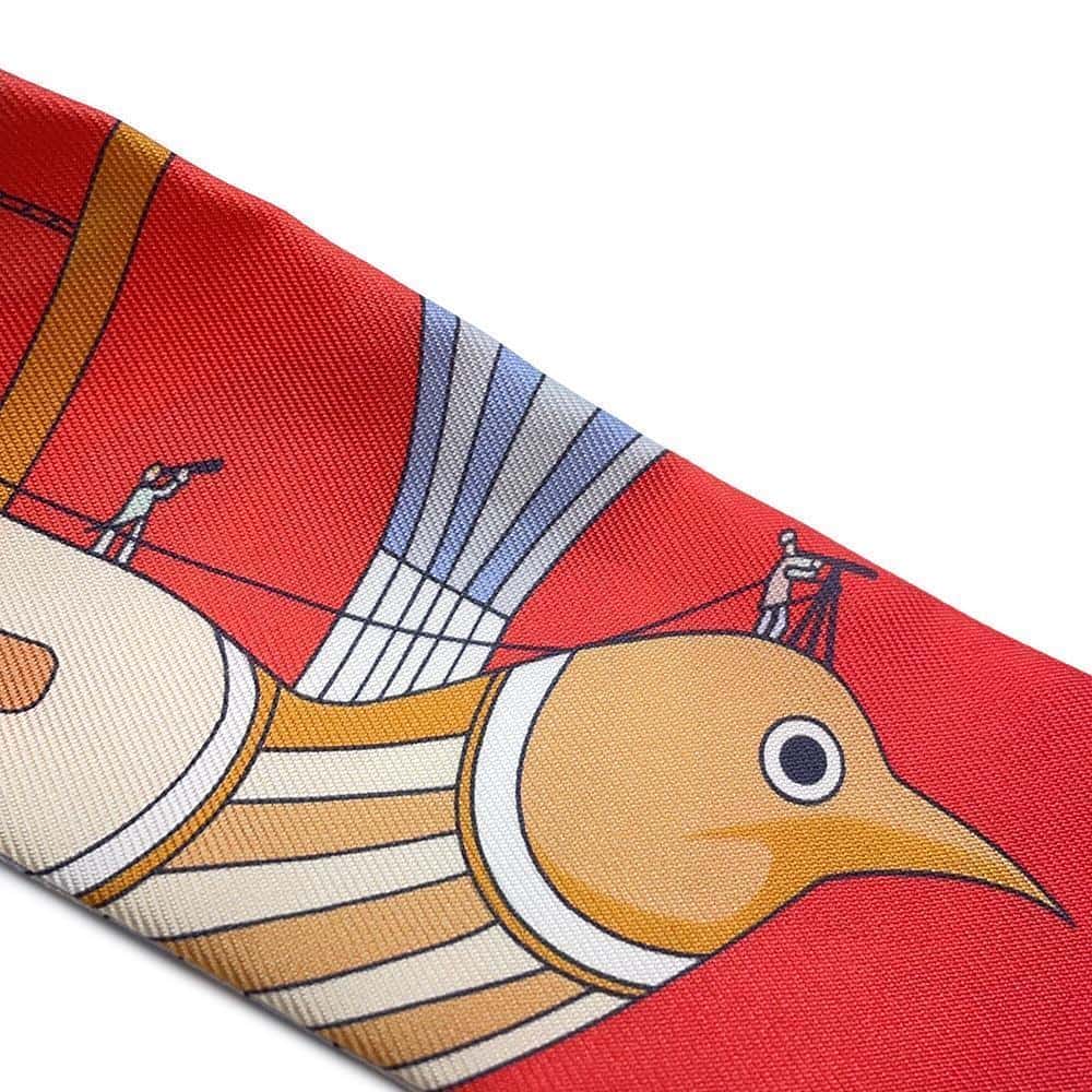 HERMES Twilly Sky Madness Les Folies du Ciel Grenadine/Vert/Multicolor Silk100%