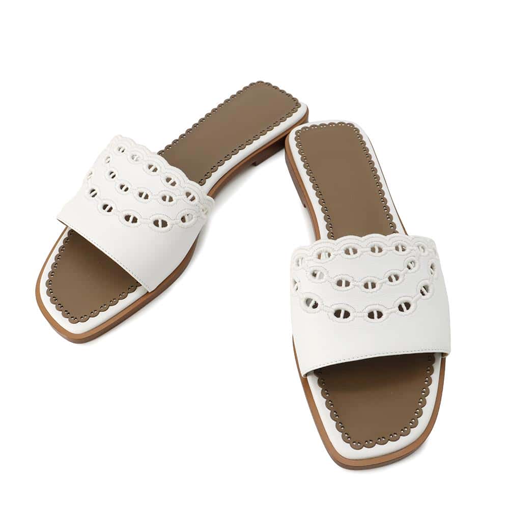 HERMES Frog Sandals White/Brown Leather Size 38 1/2