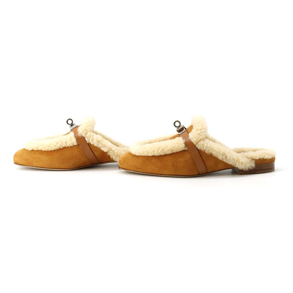 HERMES Oz Mule Natural/Ecru Chevre Velour Sheepskin Size 36