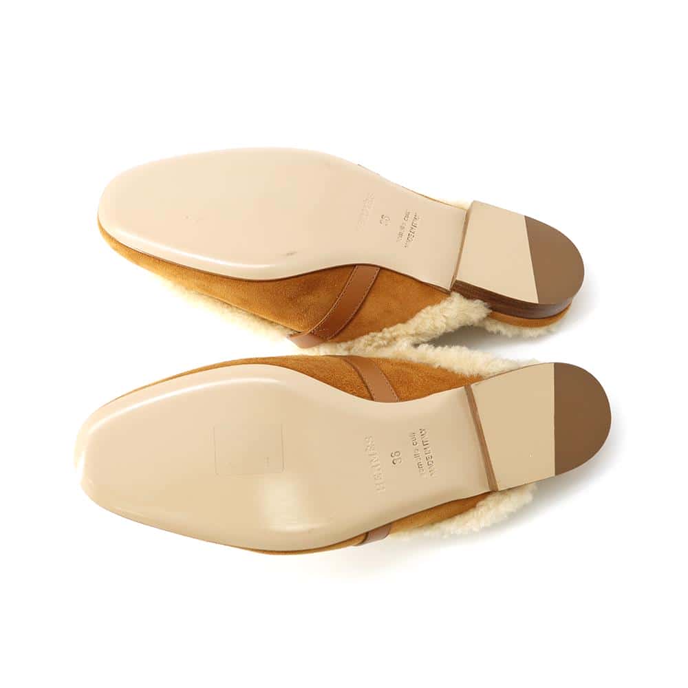 HERMES Oz Mule Natural/Ecru Chevre Velour Sheepskin Size 36