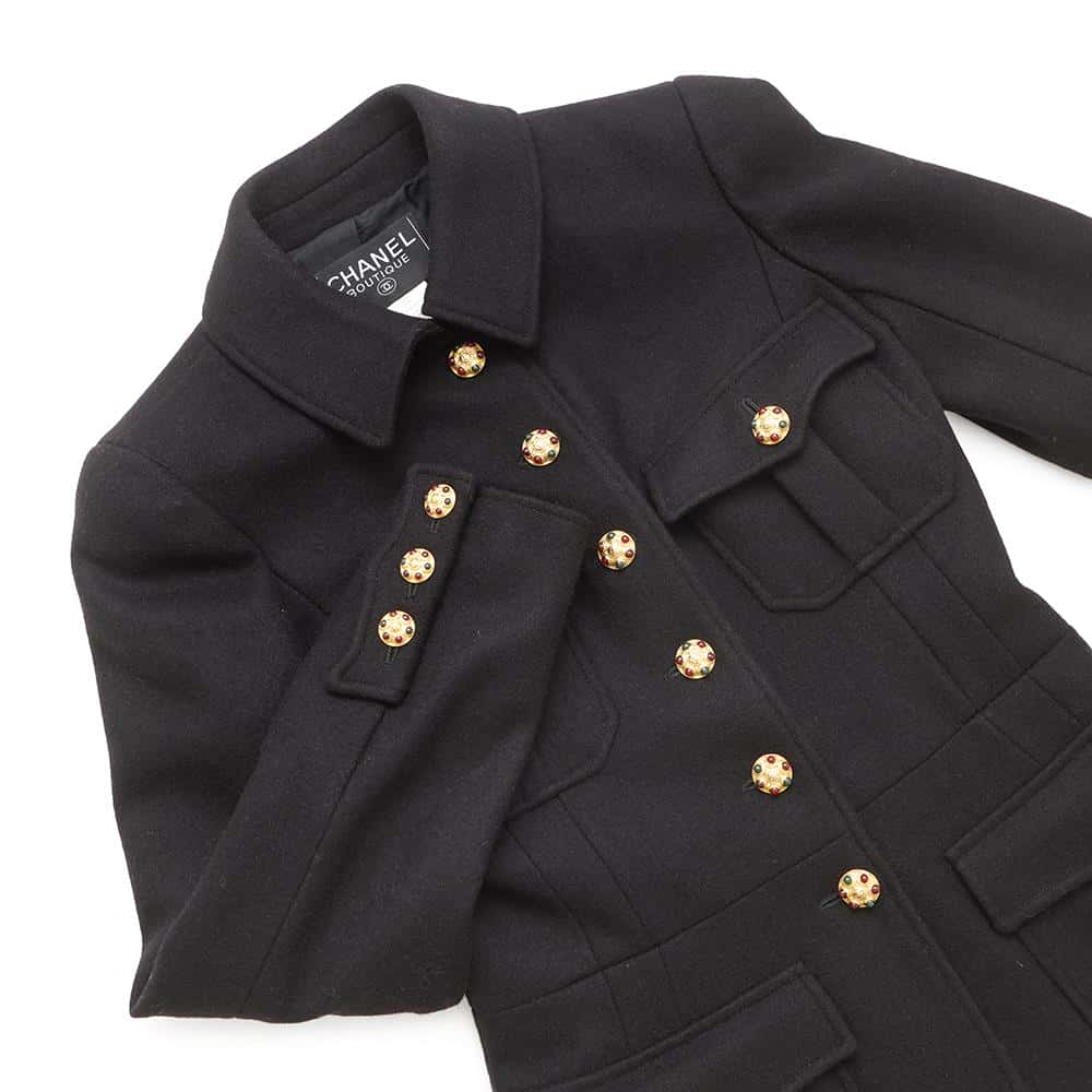 CHANEL Gripoa Button Jacket Size 38 BlackP08277 Wool 100%