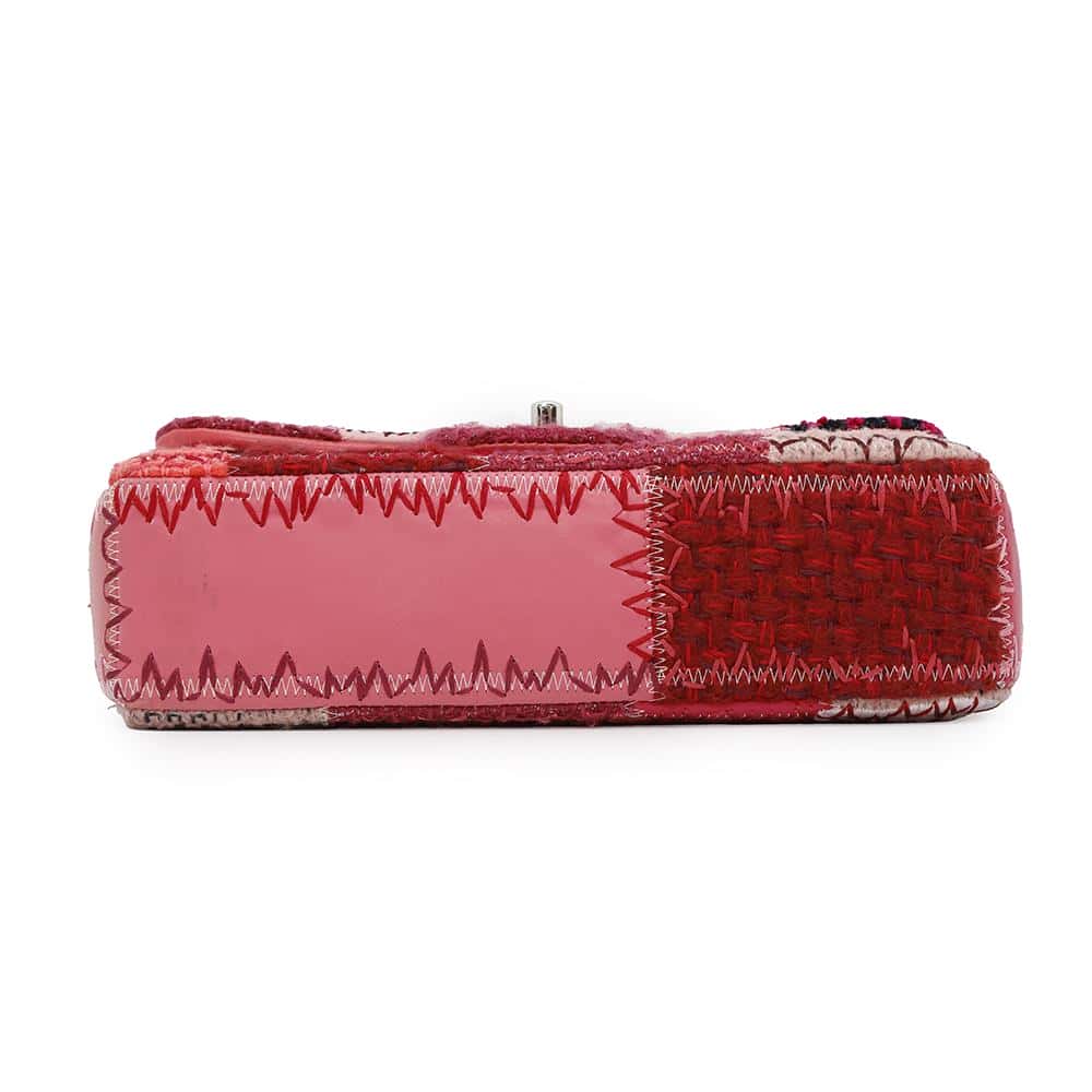 CHANEL Patchwork Single Flap ChainShoulder Bag Red/PinkA65468 Tweed Patent Leather Leather Fabric Size 25