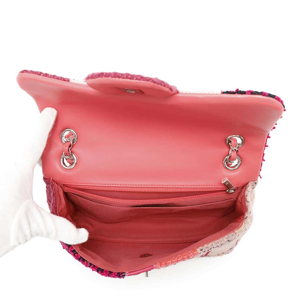 CHANEL Patchwork Single Flap ChainShoulder Bag Red/PinkA65468 Tweed Patent Leather Leather Fabric Size 25