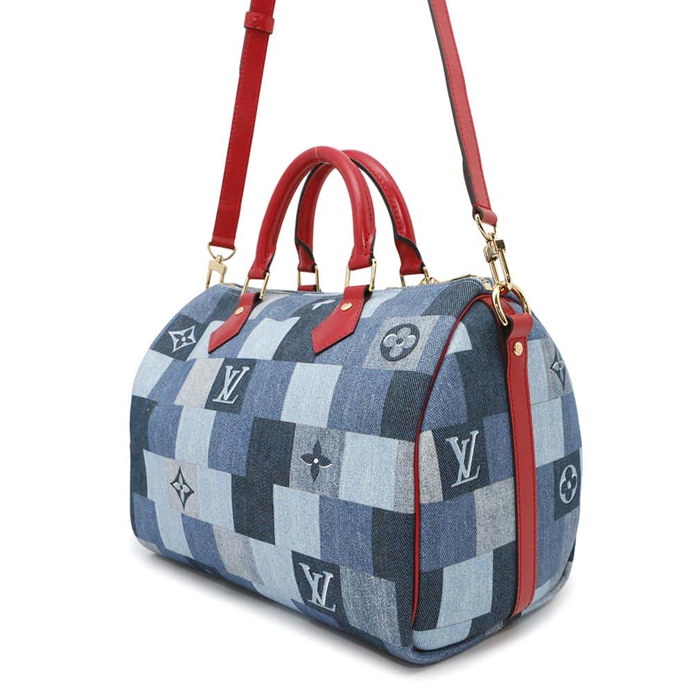 LOUIS VUITTON Speedy Bandouliere Blue/RedM45041 Monogram Denim Size 30