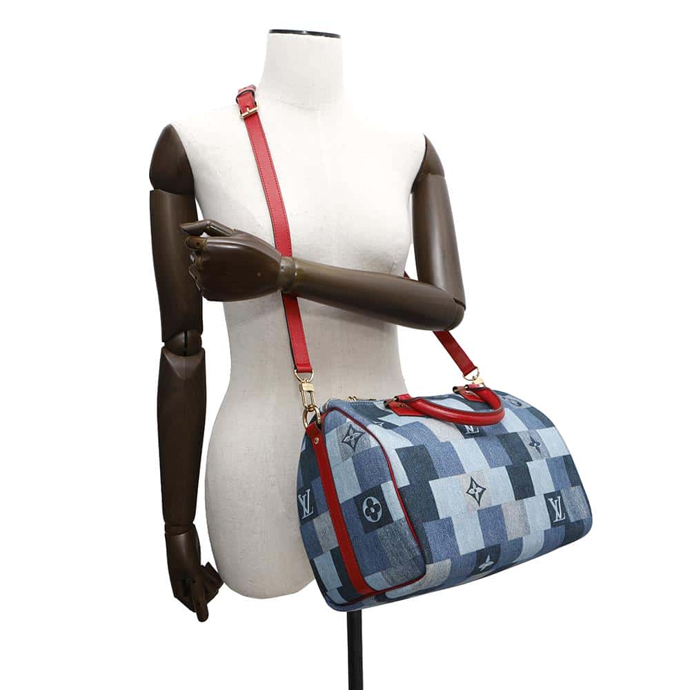 LOUIS VUITTON Speedy Bandouliere Blue/RedM45041 Monogram Denim Size 30