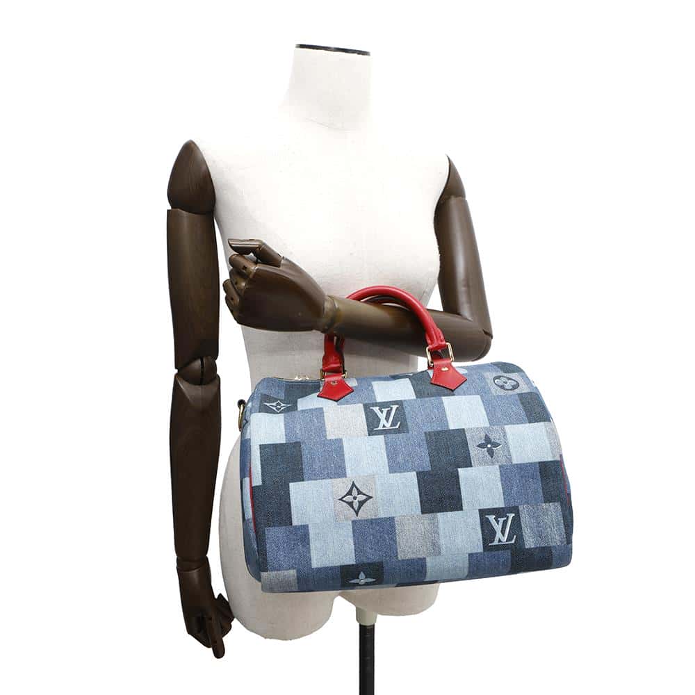 LOUIS VUITTON Speedy Bandouliere Blue/RedM45041 Monogram Denim Size 30