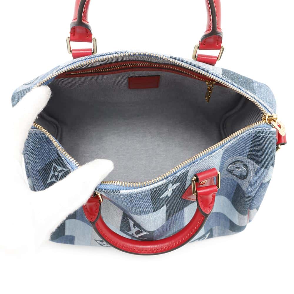 LOUIS VUITTON Speedy Bandouliere Blue/RedM45041 Monogram Denim Size 30