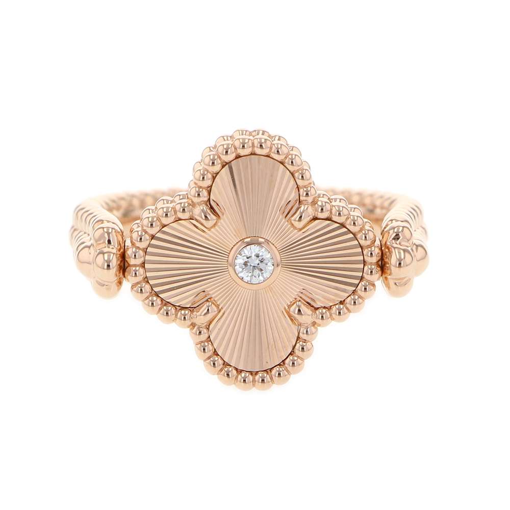 Van Cleef & Arpels Vintage Alhambra Reversible Ring Size 54/#14VCARP7U554/VCARP7U500 18K Pink Gold