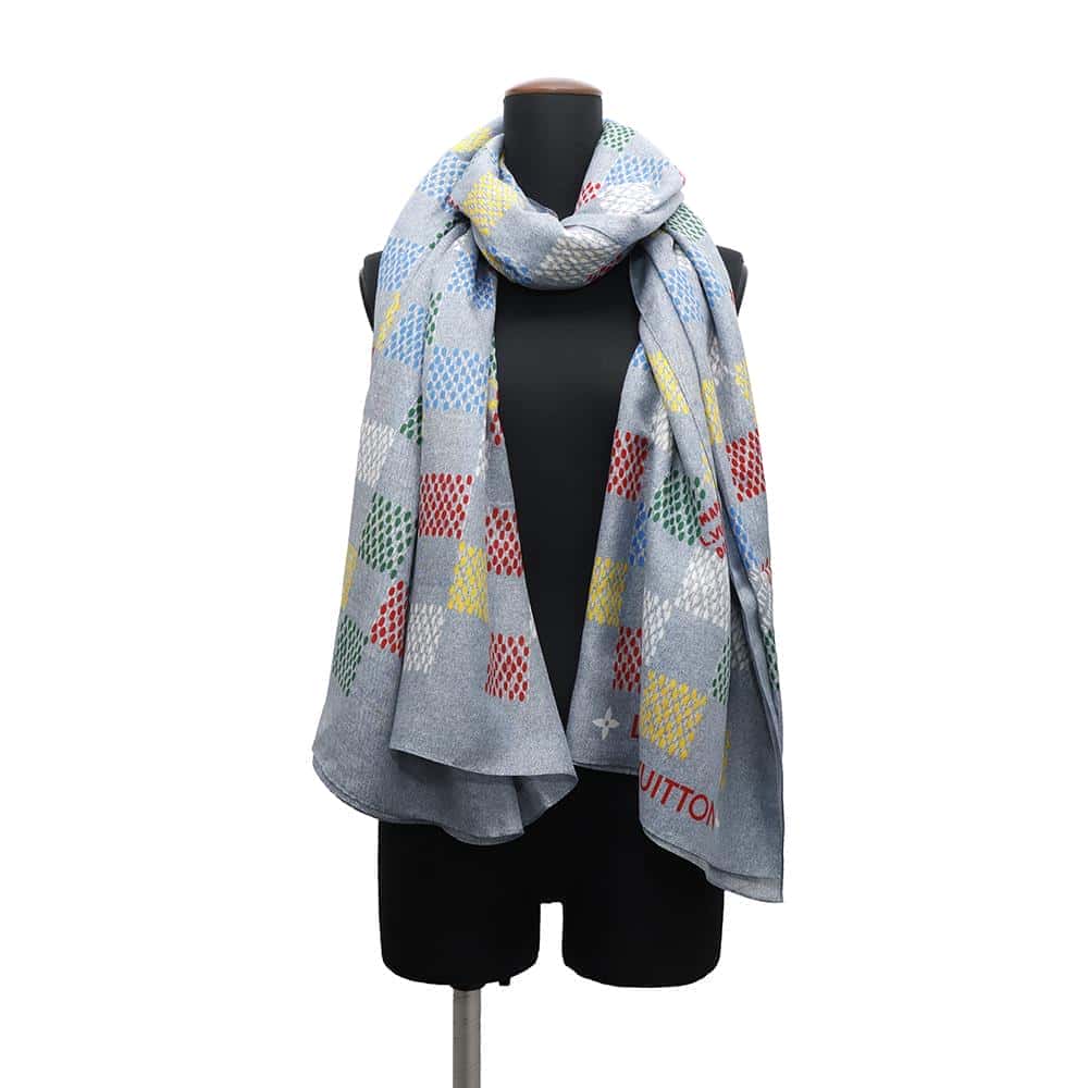 LOUIS VUITTON Stole・LV Birds Damier Denim Denim BlueM96285 Cotton70% Silk30%