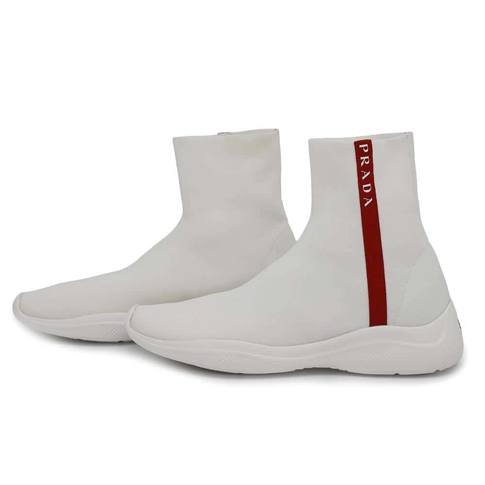 PRADA Prada Sports Socks Sneakers White/Red3T6424 Knit Rubber Size 36 1/2