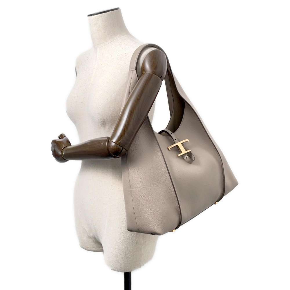 TOD’S Timeless Hobo Bag Greige Leather Size Medium