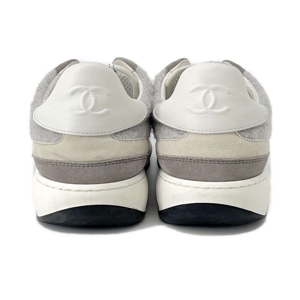CHANEL CC Logo Sneakers GrayG46014 Wool Suede Leather Size 42