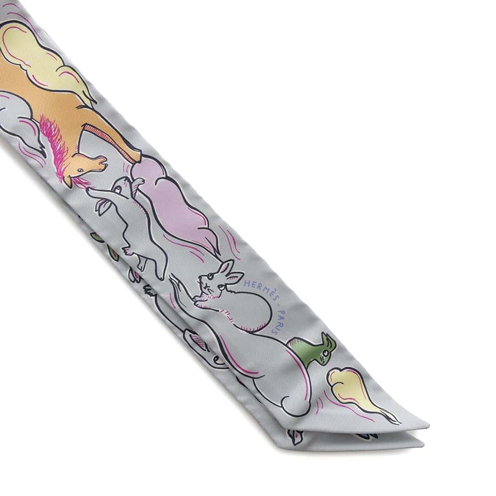 HERMES Twilly One Thousand and One Rabbits Grease pail/Rose/Jaune Silk100%