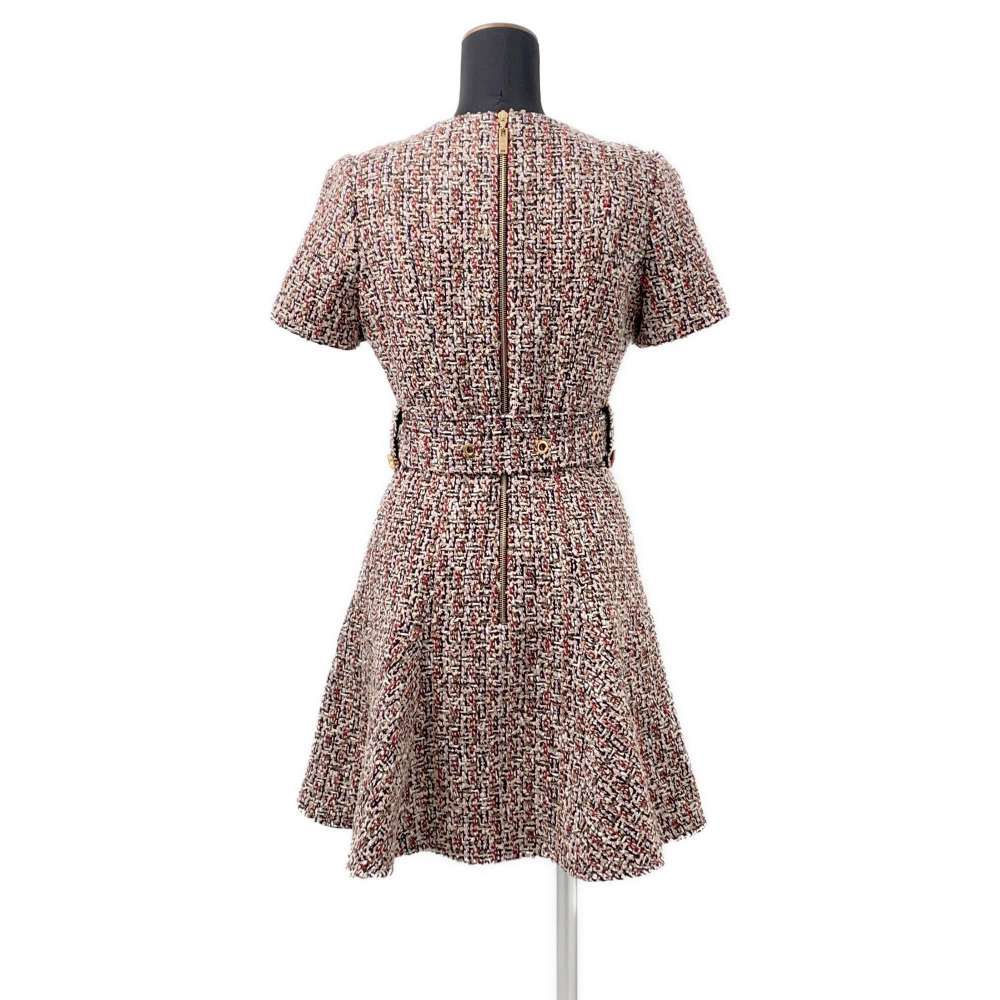 LOUIS VUITTON Belted Tweed Skater Dress Size 38 Multicolor Wool 56% Cotton19% Polyester9% Nylon9% Rayon7%