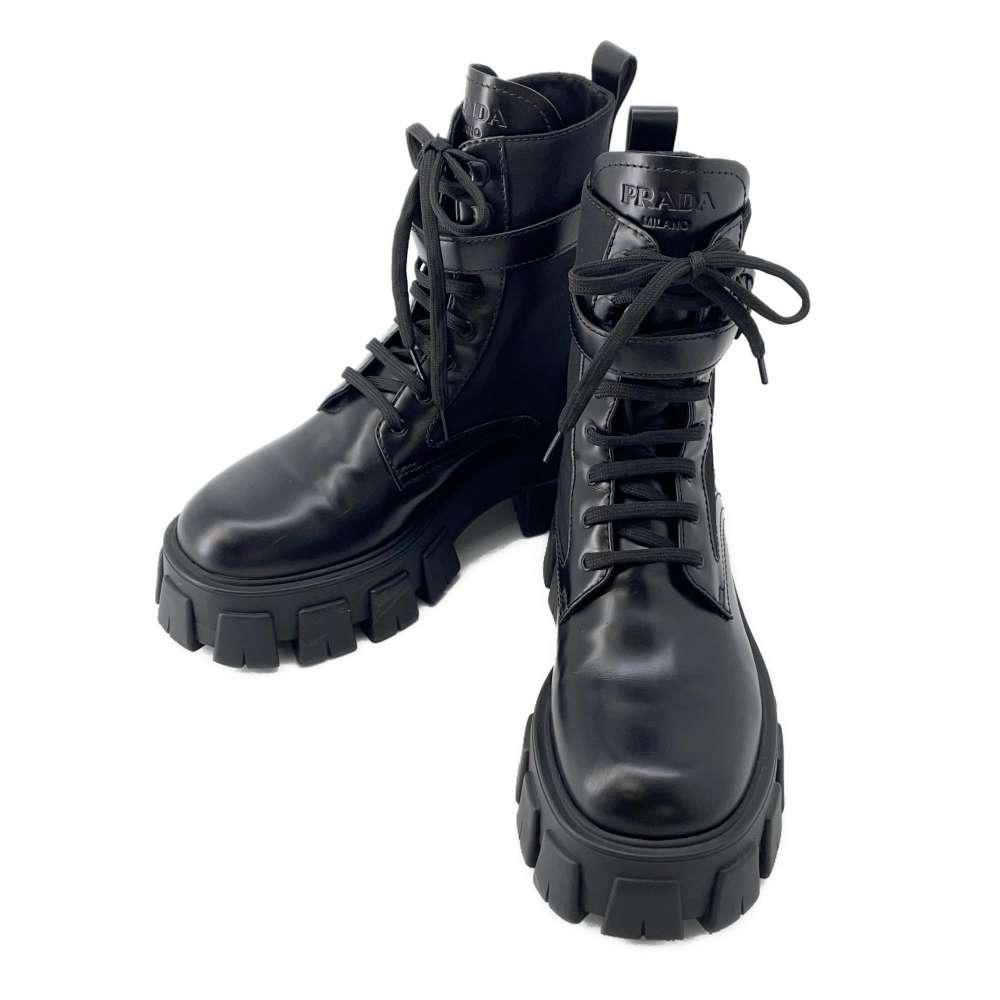 PRADA PRADA Monolith Pouch Leather x Re-Nylon Combat Boots Black1T255M Leather Nylon Size 37 2/1