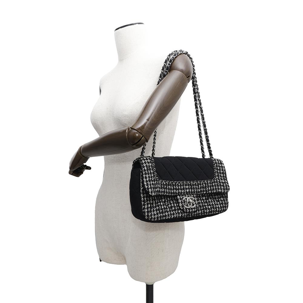CHANEL Matelasse ChainShoulder Black/WhiteA92533 Tweed Cotton Jersey