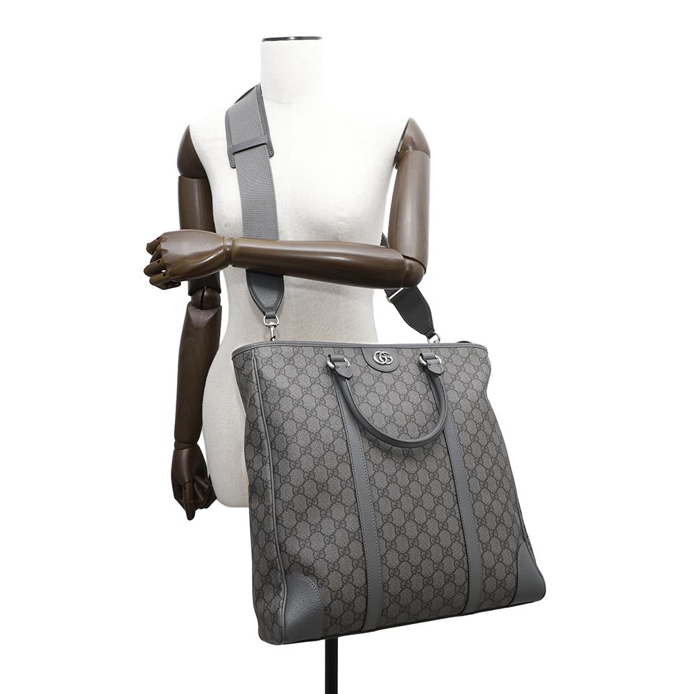 GUCCI Offdia 2WAY Tote Bag Gray763316 GG SupremeCanvas Leather Size Medium