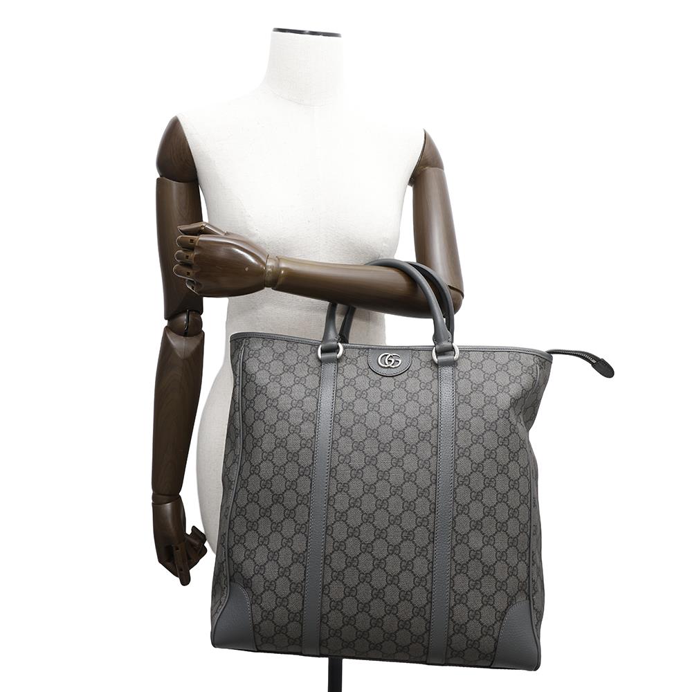GUCCI Offdia 2WAY Tote Bag Gray763316 GG SupremeCanvas Leather Size Medium