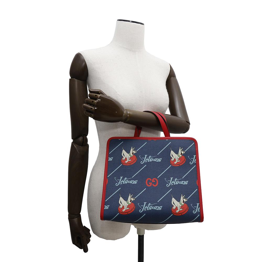 GUCCI Jetson Tote Bag Children's Navy/Red605614 PVC Coated Canvas Leather