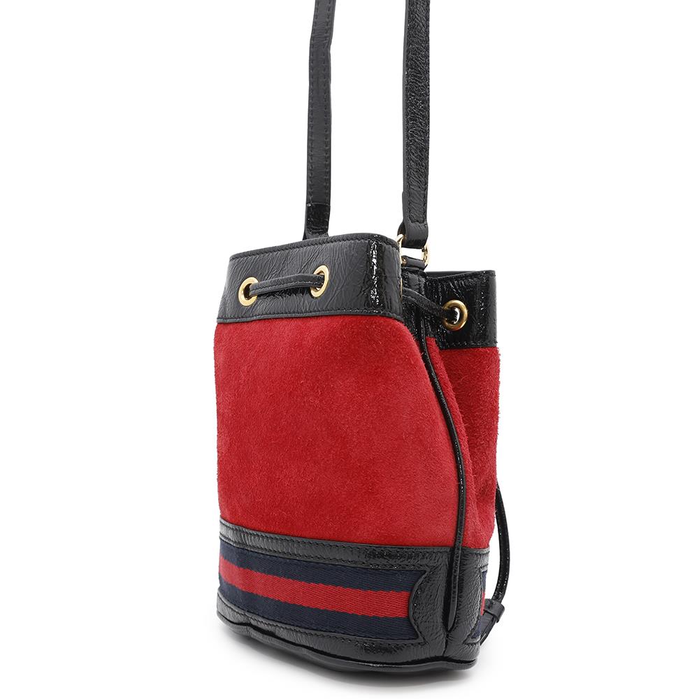 GUCCI Mini Bucket Shoulder Bag Red/Black550620 Suede leather