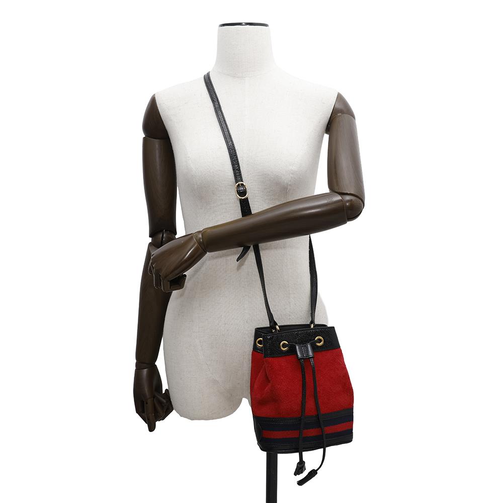 GUCCI Mini Bucket Shoulder Bag Red/Black550620 Suede leather