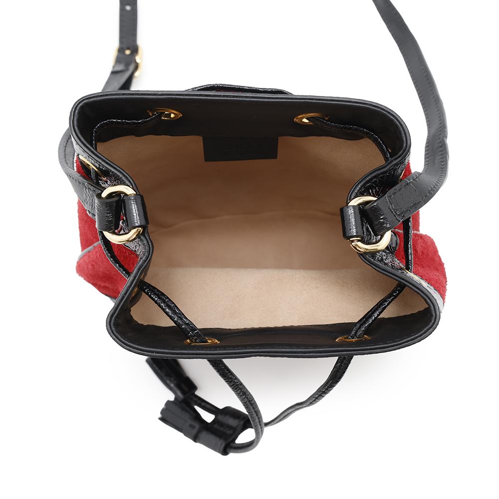 GUCCI Mini Bucket Shoulder Bag Red/Black550620 Suede leather