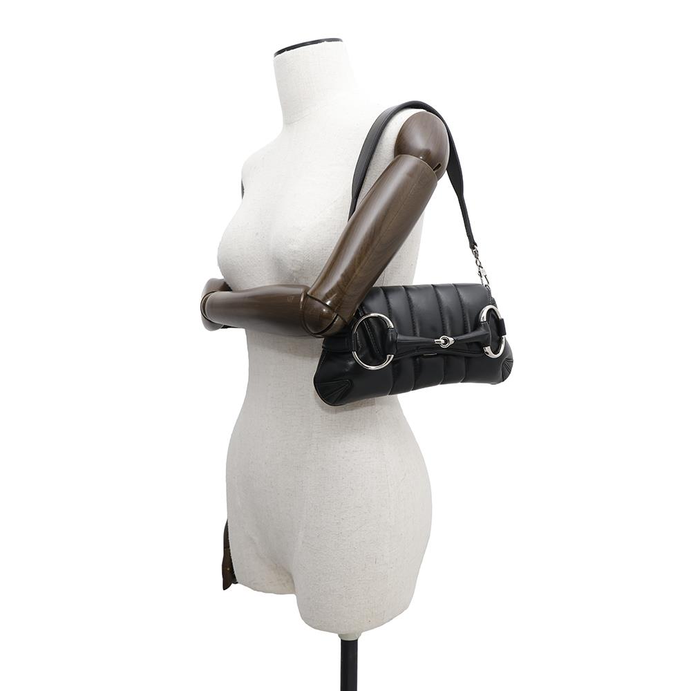 GUCCI Horsebit Shoulder Bag Black764339 Leather