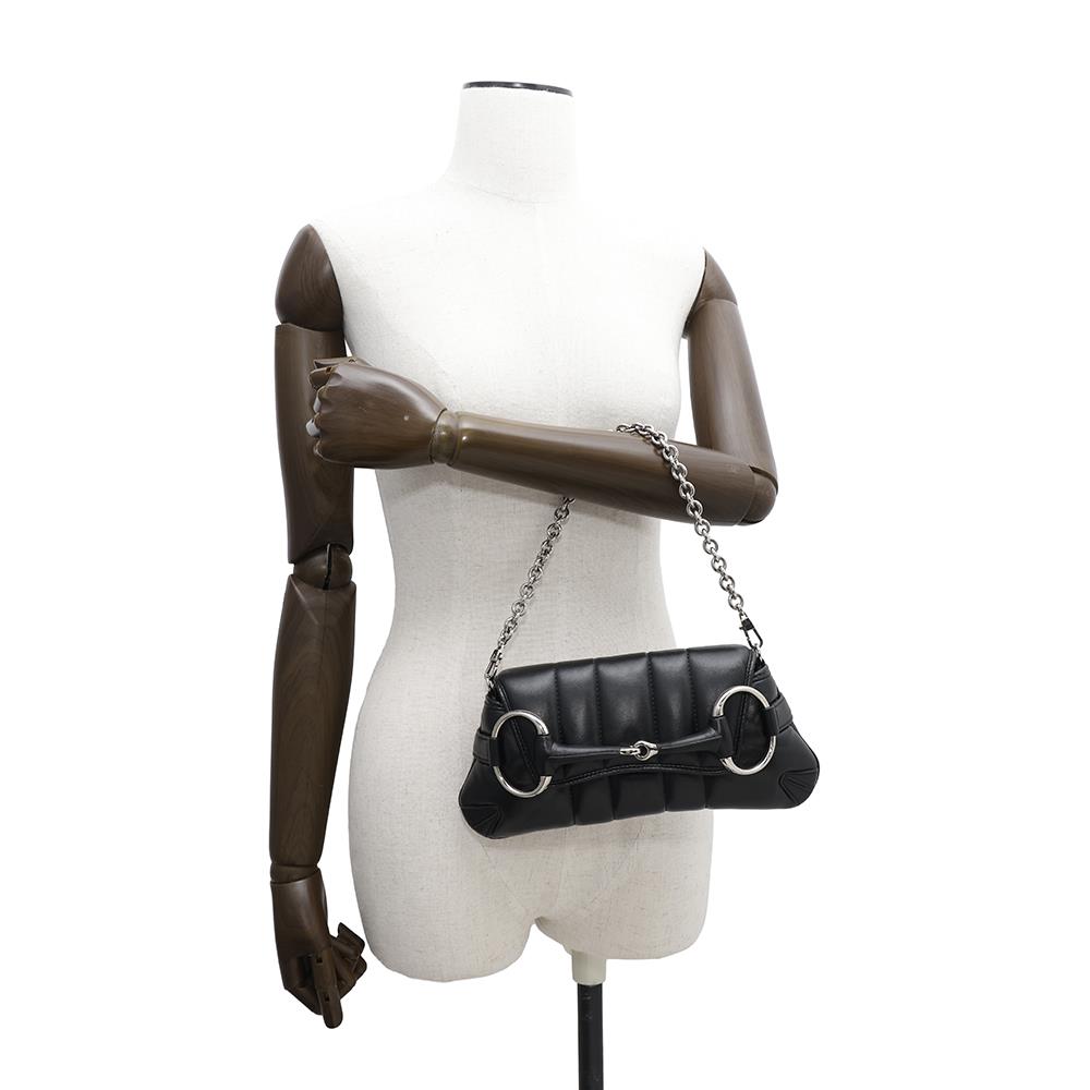 GUCCI Horsebit Shoulder Bag Black764339 Leather