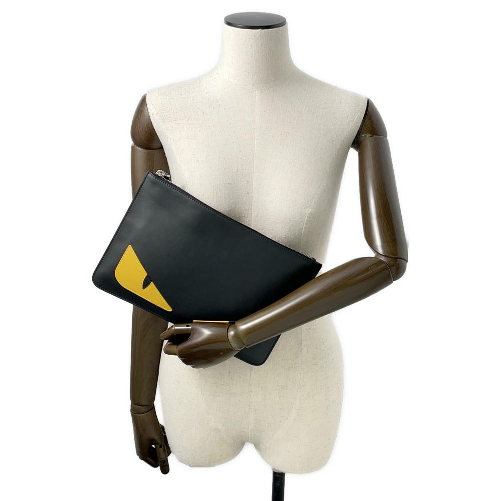 FENDI Monster Clutch Bag Black/Yellow7N0078 Leather